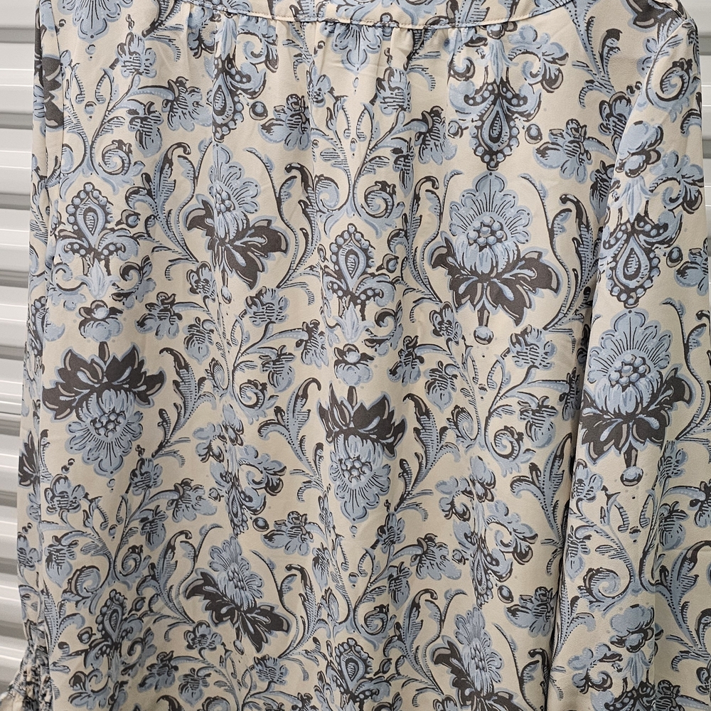 LOFT Cream Blouse with Blue and Brown Floral Print